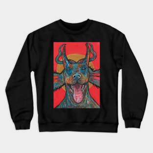 Doberman dog with satanic horns Crewneck Sweatshirt